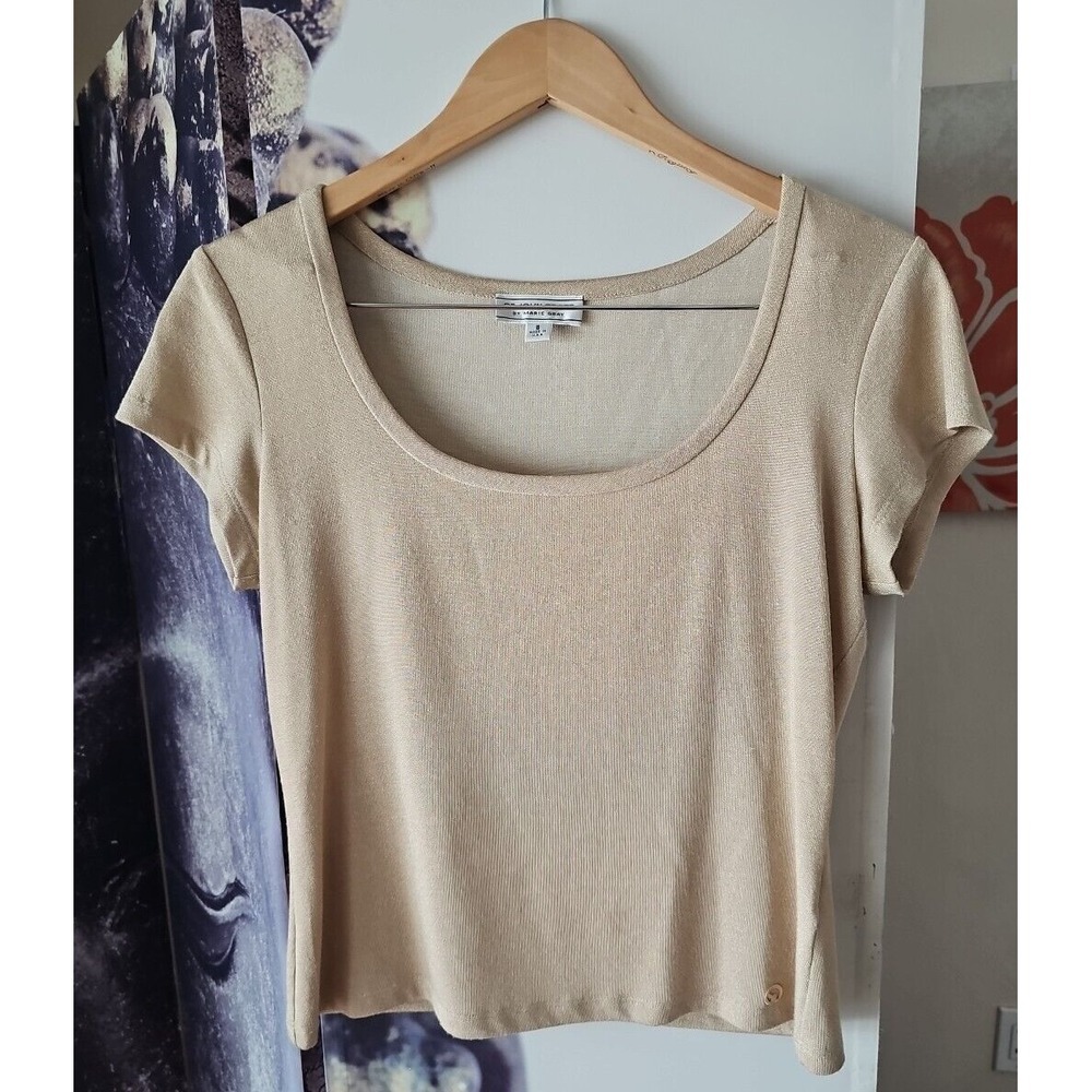 St John SPORT by Marie Gray Women's Gold Scoop Neck Short Sleeve Stretch Top S